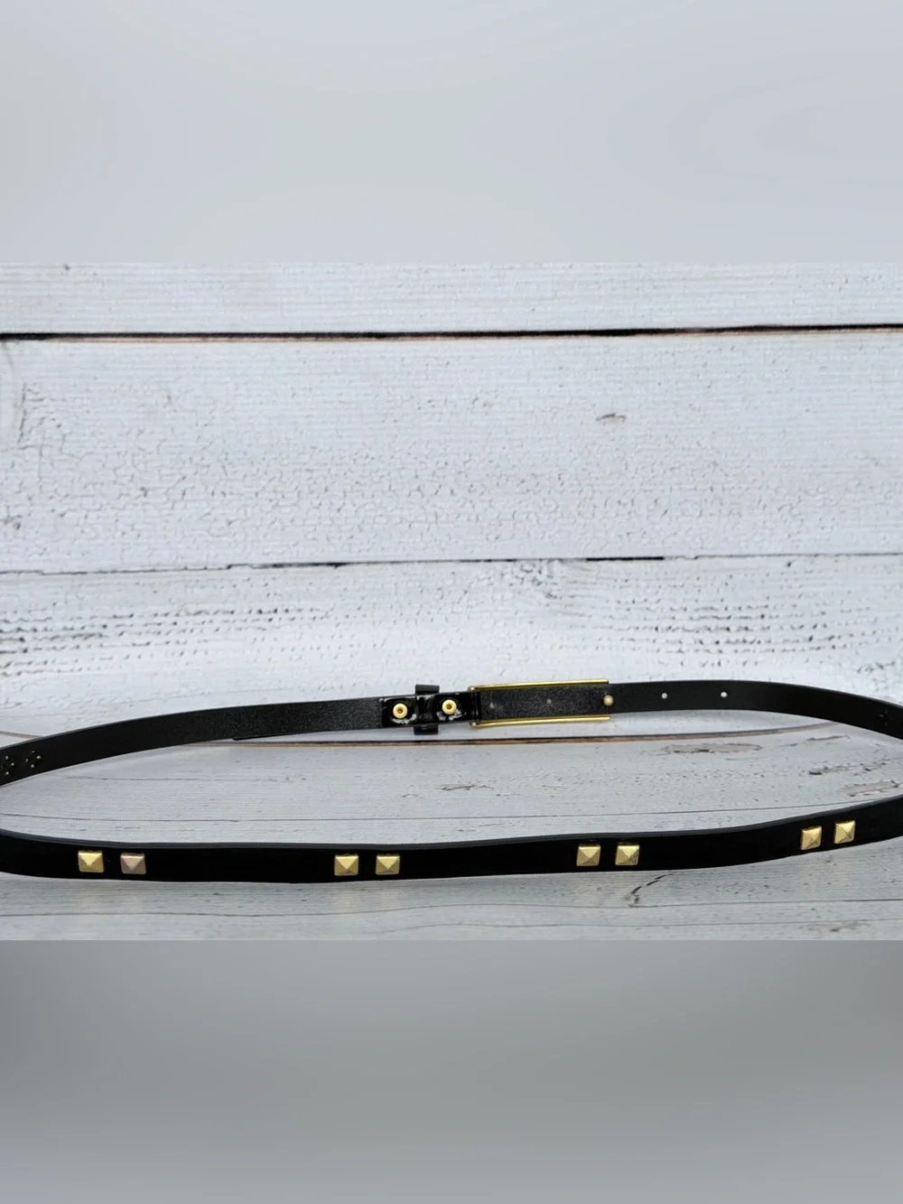 Women's Black Leather Belt with Gold Slide Buckle